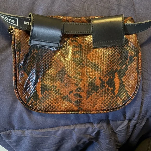 Clare V. Embossed Brown Snakeskin Leather Belt Bag - Picture 4 of 7